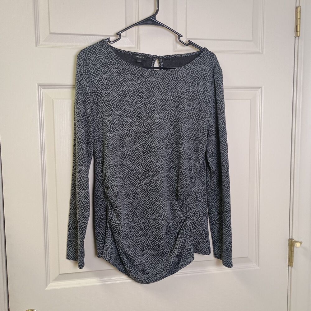 Talbots Womens Blouse Size Large Gray Black Long Sleeve Career Casual